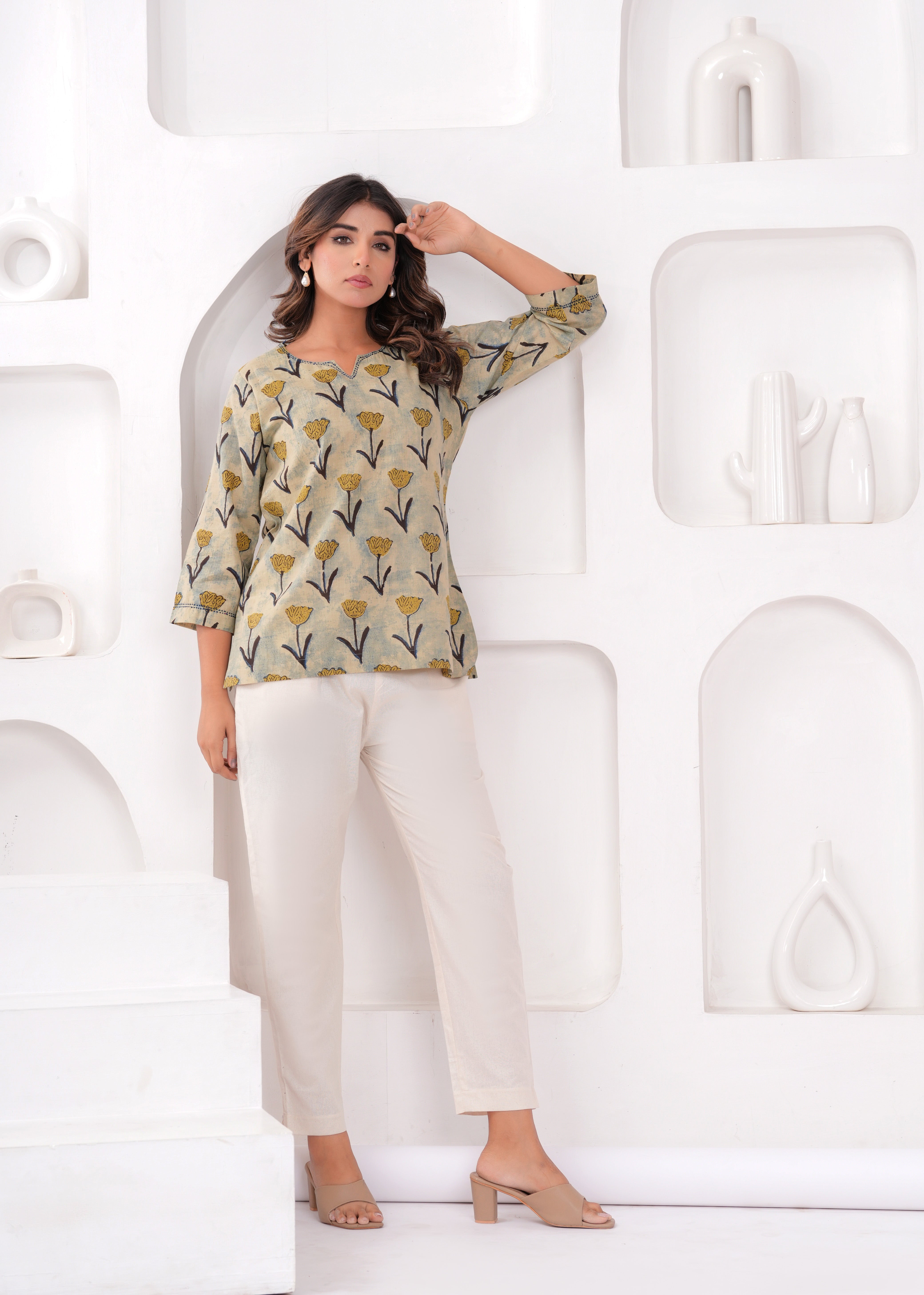 Ivory Printed Cotton Top